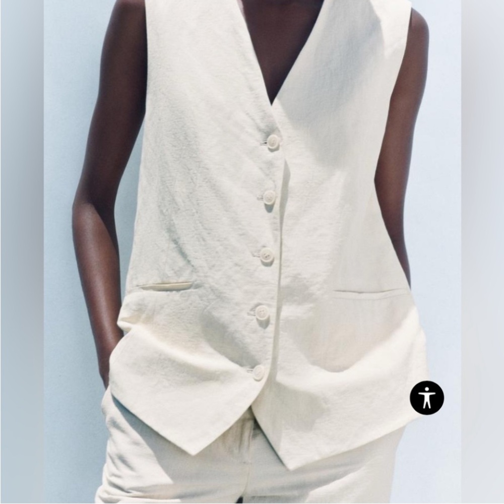 Zara Ecru Button-Up Vest